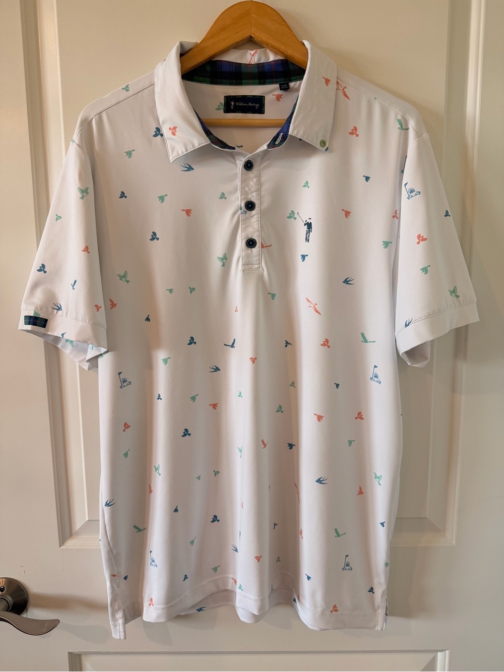 William Murray Golf Men’s Large White “For the Birds” Performance Polo